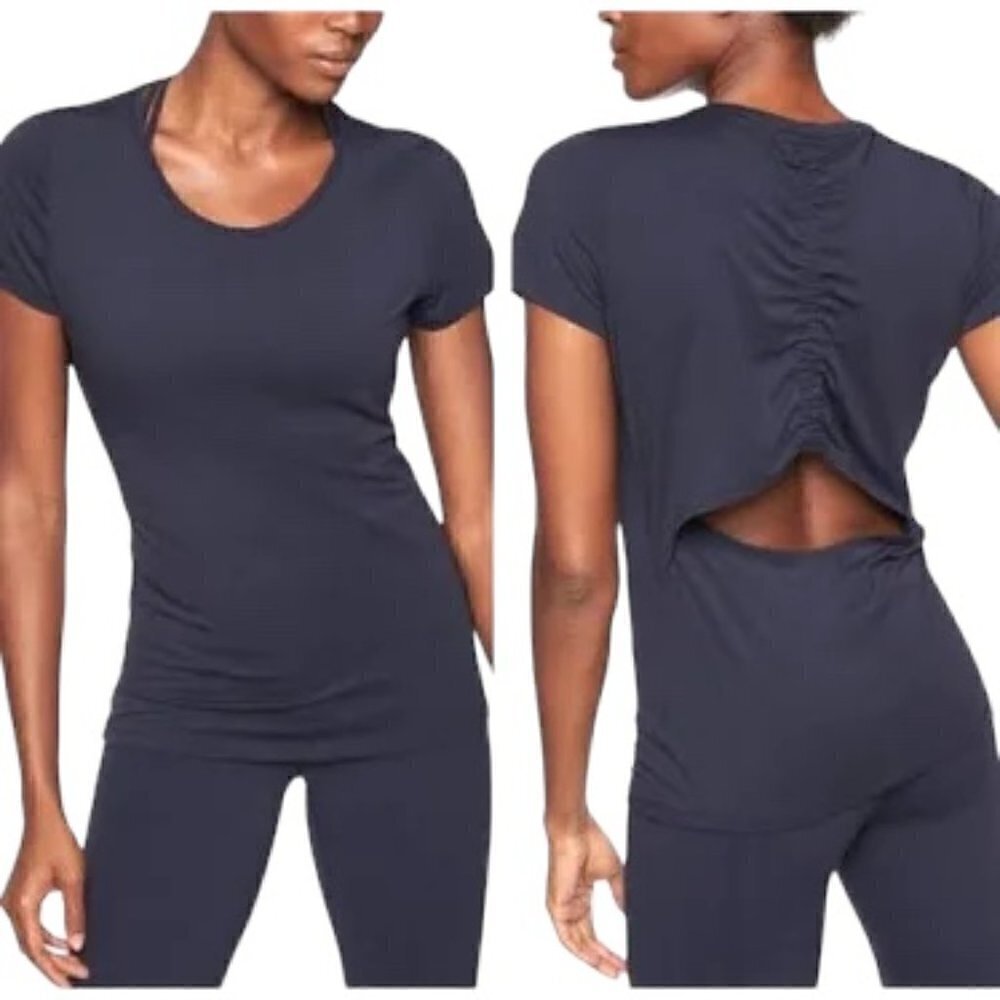 Athleta Encore Cinch Cut Tee Shirt in Navy XSmall